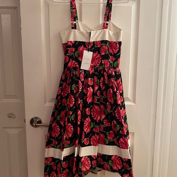 Unique Vintage Black Pink Floral Contrast-Trim Darienne A-Line Dress Size S/4 - Picture 5 of 12